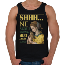 PRINTFASHION Shhh... ne szólj hozzám - Cicás - Férfi atléta - Fekete atléta, trikó
