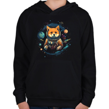 PRINTFASHION Shiba asztranauta - Gyerek kapucnis pulóver - Fekete gyerek pulóver, kardigán