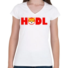 PRINTFASHION Shiba hodl - Női V-nyakú póló - Fehér női póló