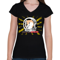 PRINTFASHION SHIBA TO THE MOON - Női V-nyakú póló - Fekete