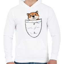 PRINTFASHION Shiba zsebminta - Férfi kapucnis pulóver - Fehér férfi pulóver, kardigán