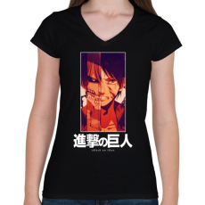 PRINTFASHION Singeki no kjodzsin character - Női V-nyakú póló - Fekete
