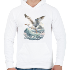 PRINTFASHION Sirály - Férfi kapucnis pulóver - Fehér férfi pulóver, kardigán
