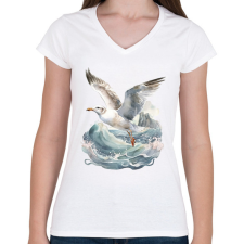 PRINTFASHION Sirály - Női V-nyakú póló - Fehér női póló