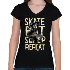 PRINTFASHION Skate Eat Sleep Repeat - Női V-nyakú póló - Fekete női póló