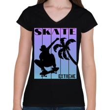 PRINTFASHION Skate extreme sport - Női V-nyakú póló - Fekete női póló