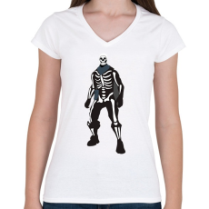 PRINTFASHION Skeleton skin Fortnite - Női V-nyakú póló - Fehér