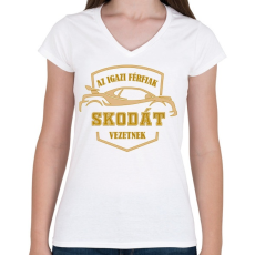 PRINTFASHION Skodás sofőr - Női V-nyakú póló - Fehér