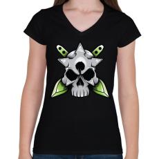 PRINTFASHION Skull and blade - Női V-nyakú póló - Fekete