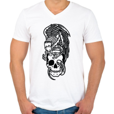 PRINTFASHION Skull&Eagle - Férfi V-nyakú póló - Fehér férfi póló