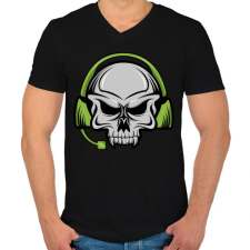 PRINTFASHION Skull earphone - Férfi V-nyakú póló - Fekete férfi póló