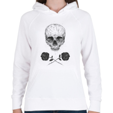 PRINTFASHION Skull N' Roses - Női kapucnis pulóver - Fehér