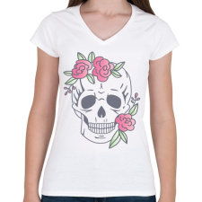 PRINTFASHION skull - Női V-nyakú póló - Fehér női póló