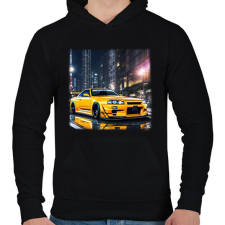 PRINTFASHION skyline - Férfi kapucnis pulóver - Fekete férfi pulóver, kardigán