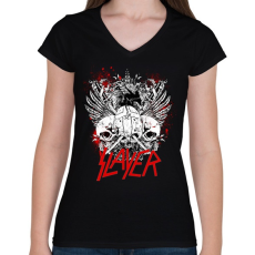 PRINTFASHION SLAYER metal band - Női V-nyakú póló - Fekete