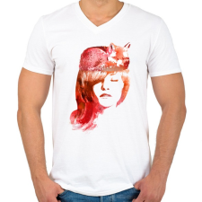 PRINTFASHION Sleep fox - Férfi V-nyakú póló - Fehér férfi póló