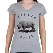 PRINTFASHION SLIVER RHINO - Női V-nyakú póló - Sport szürke női póló