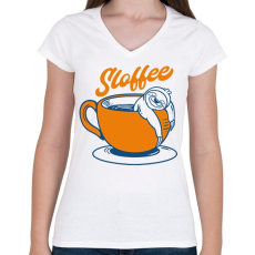 PRINTFASHION Sloffee - Lajháros - Női V-nyakú póló - Fehér