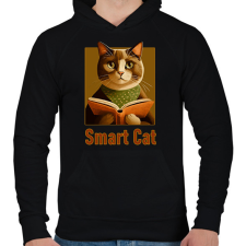 PRINTFASHION smart cat - Férfi kapucnis pulóver - Fekete férfi pulóver, kardigán