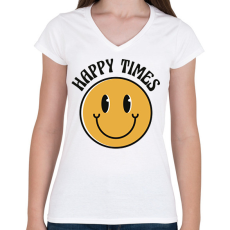 PRINTFASHION Smiley - Női V-nyakú póló - Fehér