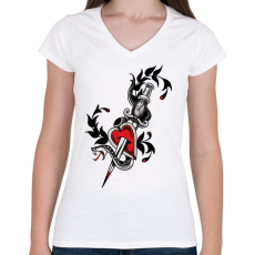 PRINTFASHION SNAKE - Női V-nyakú póló - Fehér