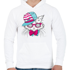 PRINTFASHION Snapback Cat - Férfi kapucnis pulóver - Fehér férfi pulóver, kardigán