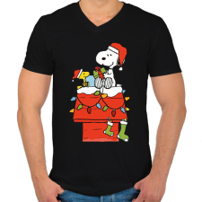 PRINTFASHION Snoopy Christmas - Férfi V-nyakú póló - Fekete férfi póló