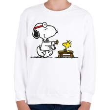 PRINTFASHION Snoopy és Woodstock - Gyerek pulóver - Fehér gyerek pulóver, kardigán