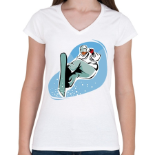 PRINTFASHION Snowboard - Női V-nyakú póló - Fehér női póló