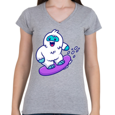 PRINTFASHION Snowboard yeti - Női V-nyakú póló - Sport szürke