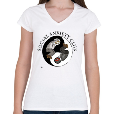 PRINTFASHION Social Anxiety Club - Női V-nyakú póló - Fehér női póló