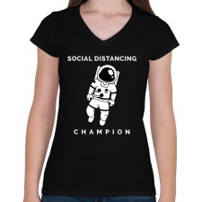 PRINTFASHION Social Distancing Champion - Női V-nyakú póló - Fekete női póló