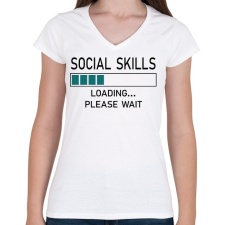 PRINTFASHION Social skills (black) - Női V-nyakú póló - Fehér női póló