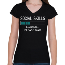 PRINTFASHION Social skills (white) - Női V-nyakú póló - Fekete női póló