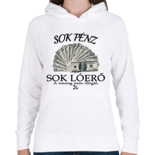 PRINTFASHION Sok pénz- Sok lóerő - Női kapucnis pulóver - Fehér női pulóver, kardigán
