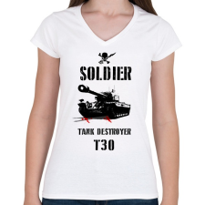 PRINTFASHION SOLDIER-T30 - Női V-nyakú póló - Fehér női póló