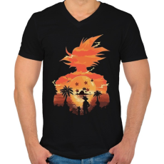 PRINTFASHION SonGoku holiday - Férfi V-nyakú póló - Fekete