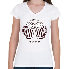 PRINTFASHION Sons of beer - Női V-nyakú póló - Fehér