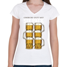 PRINTFASHION Sör six pack - Női V-nyakú póló - Fehér