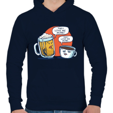 PRINTFASHION Sör vs. kávé - Férfi kapucnis pulóver - Sötétkék férfi pulóver, kardigán