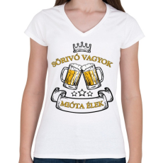 PRINTFASHION Sörivó - Női V-nyakú póló - Fehér