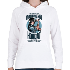 PRINTFASHION Sose becsülj alá egy motors nőt - Honda - Női kapucnis pulóver - Fehér női pulóver, kardigán