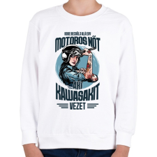 PRINTFASHION Sose becsülj alá egy motors nőt - Kawasaki - Gyerek pulóver - Fehér gyerek pulóver, kardigán