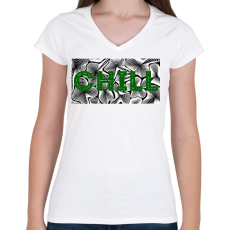 PRINTFASHION Sötétzöld CHILL - Női V-nyakú póló - Fehér