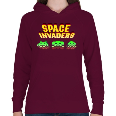 PRINTFASHION Space Invaders - Női kapucnis pulóver - Bordó