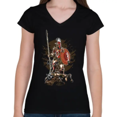 PRINTFASHION Sparta - Női V-nyakú póló - Fekete