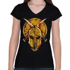 PRINTFASHION Spártai koponya - Női V-nyakú póló - Fekete női póló