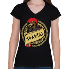 PRINTFASHION Spártai - Női V-nyakú póló - Fekete