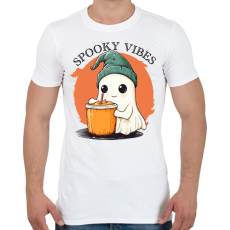 PRINTFASHION Spooky Vibes Cuki Halloween Szellem - Férfi póló - Fehér