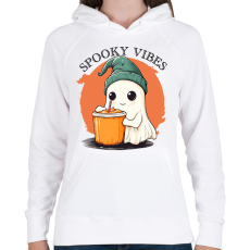 PRINTFASHION Spooky Vibes Cuki Halloween Szellem - Női kapucnis pulóver - Fehér